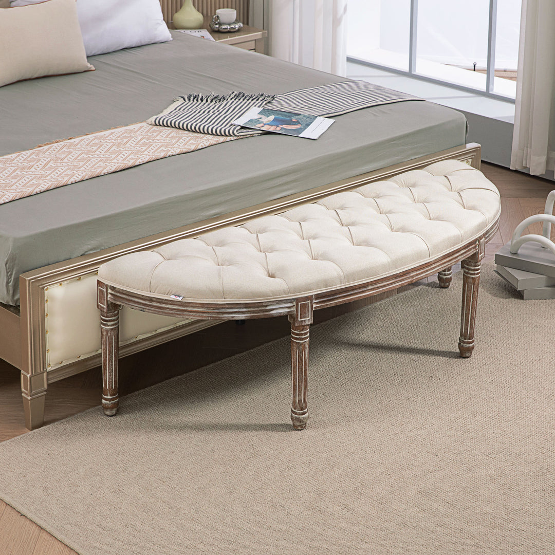 Half Circle Padded Bed End Bench - Cream White