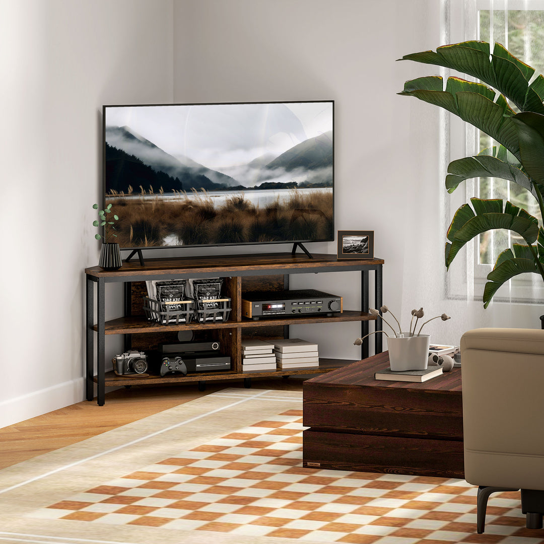 Industrial-Style Corner TV Unit - Black/Brown