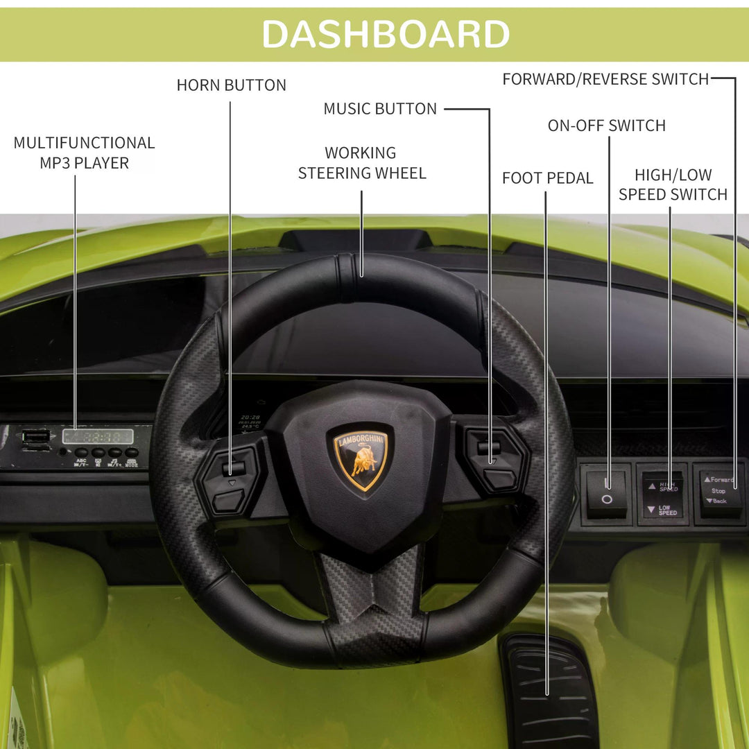 Compatible 12V Battery-powered Kids Electric Ride On Car Lamborghini SIAN Toy with Parental Remote Lights MP3 for 3-5 Years Green