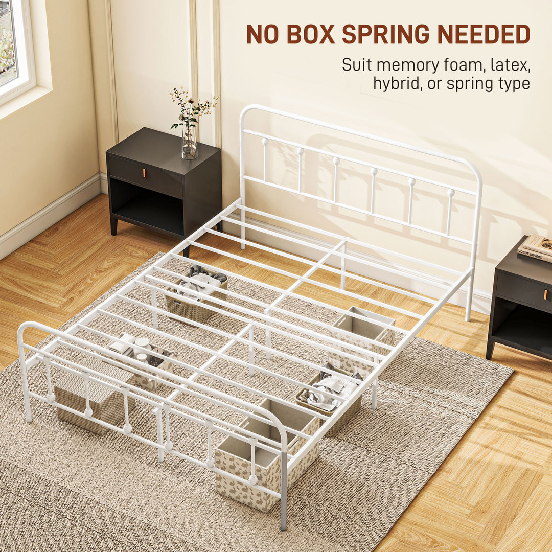 5ft King Platform Bed Frame with Underbed Storage Tall Headboard Steel Slat No Box Spring Needed Easy Assembly White