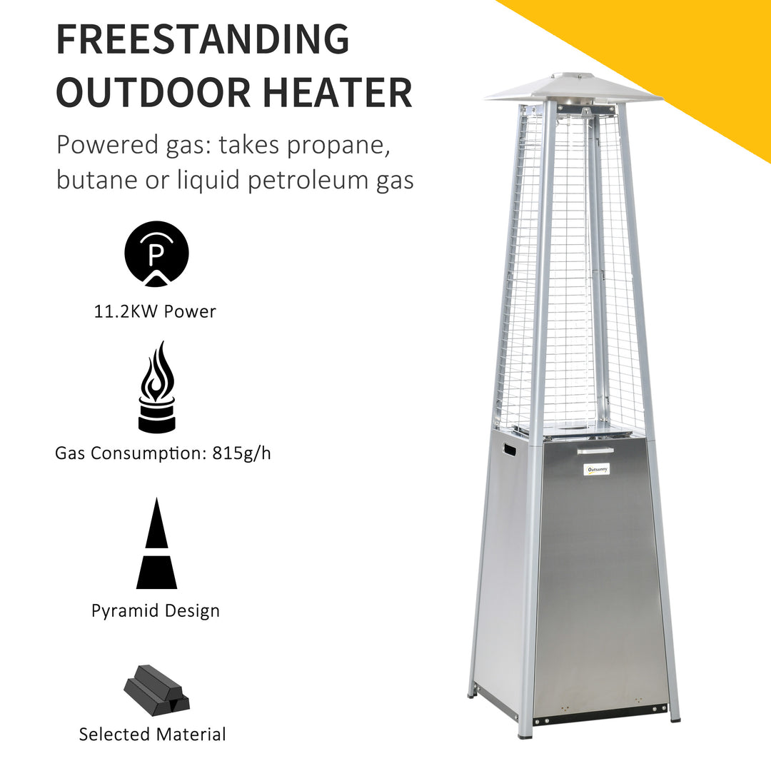 11.2KW Outdoor Patio Gas Heater Stainless Steel Pyramid Propane Heater Garden Freestanding Tower Heater with Wheels