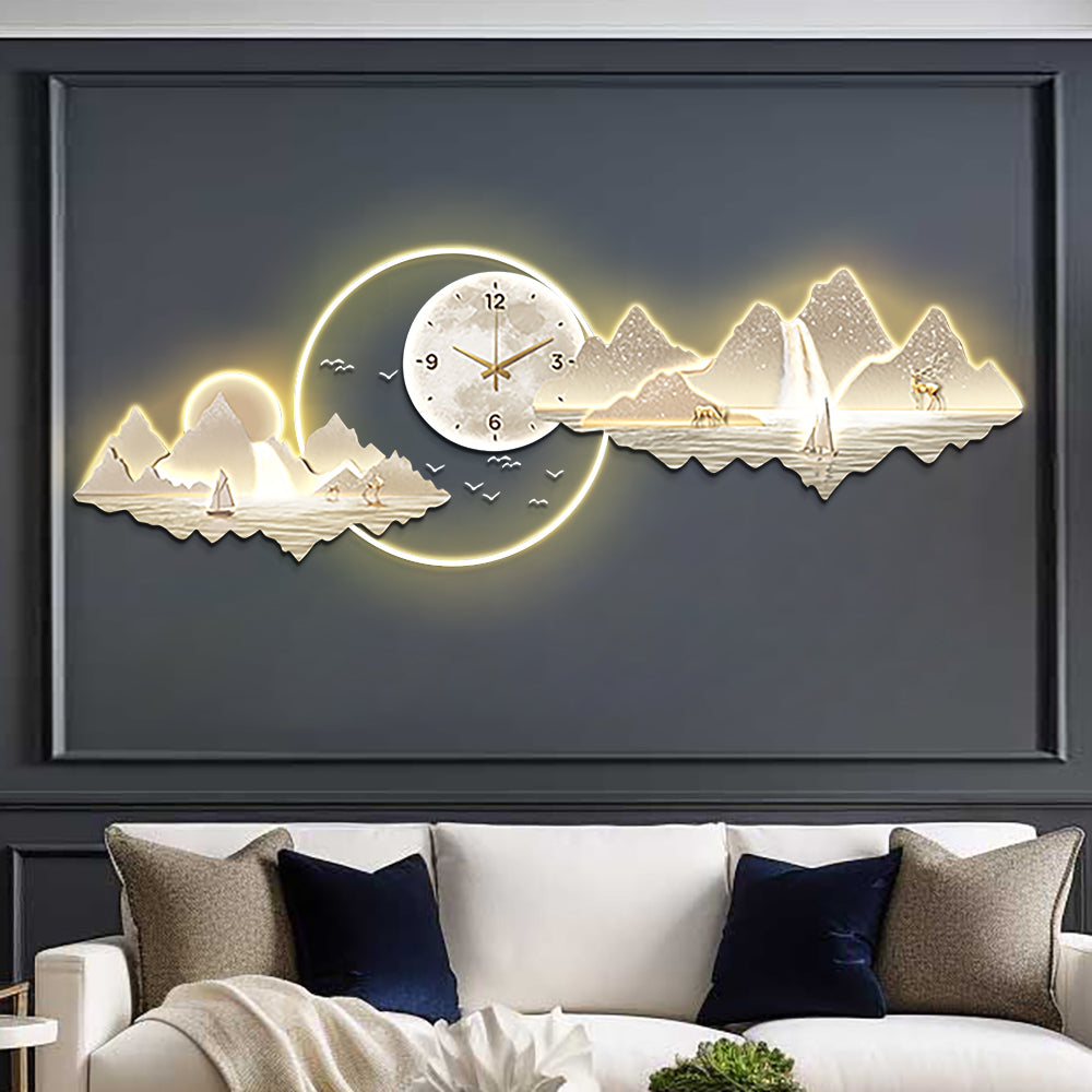 1000mm Silent Wall Clock Modern Landscape Hanging Painting Decorative Wall Art