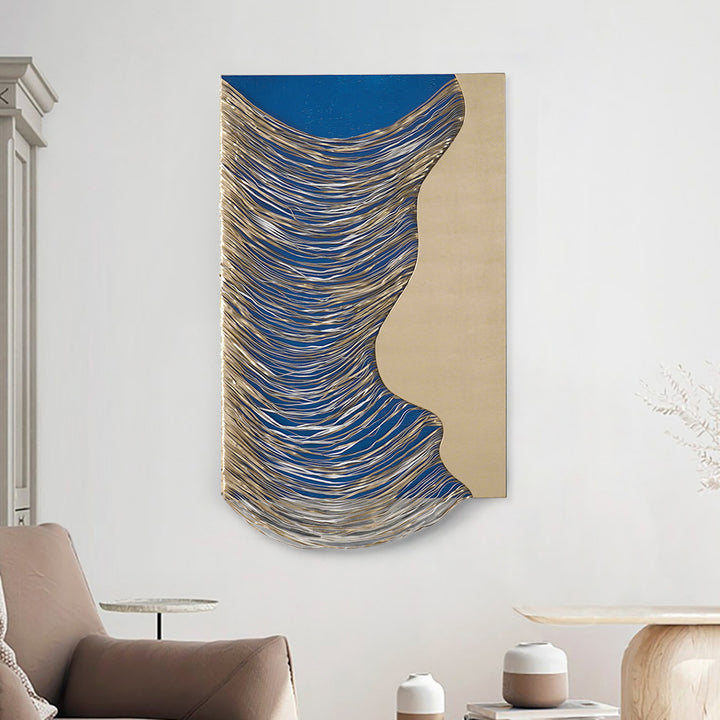 3D Modern Blue & Gold Geometric Abstract Wood Wall Decor Art for Living Room Bedroom