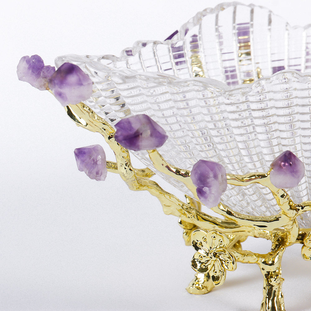 Glass Branch Fruit Bowl Decor Basket Decor Serving Tray in Gold & Purple