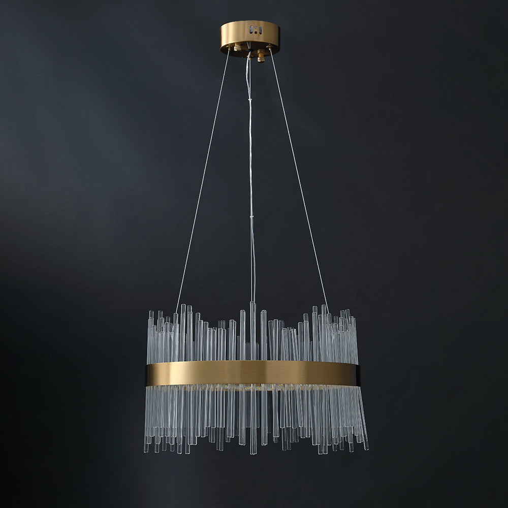 Striaged Modern Glass Chandelier with Round Frame in Brass with Adjustable Cables