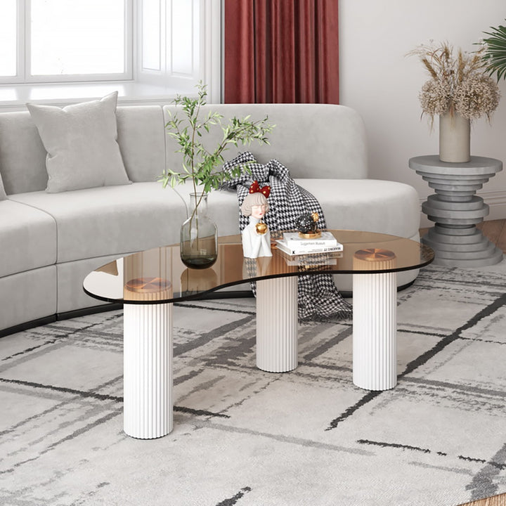 Modern White Coffee Table with Tempered Glass & 3 Legs