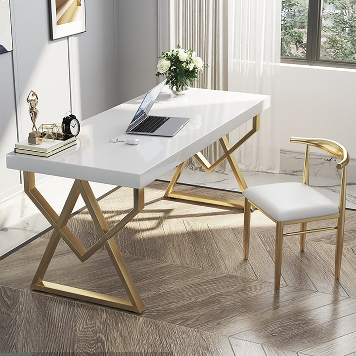 1000mm Modern White Rectangular Writing Desk with Gold Base