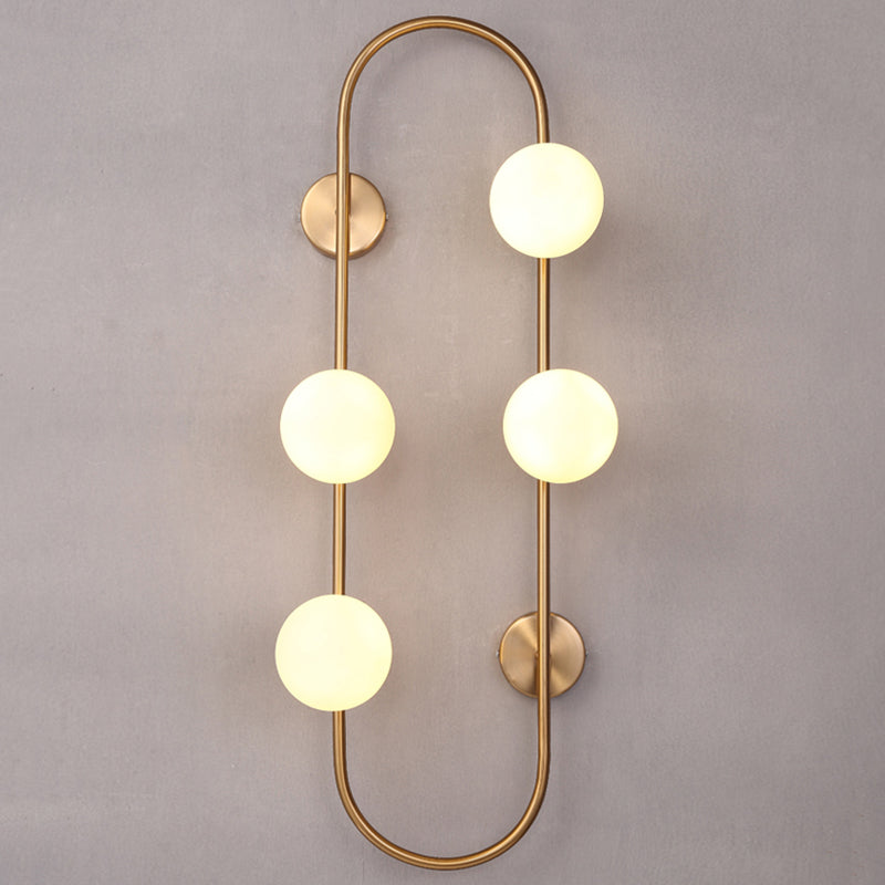 Globe Wall Sconce White Glass 4-Light Wall Lighting Gold Oblong Hanging Rod