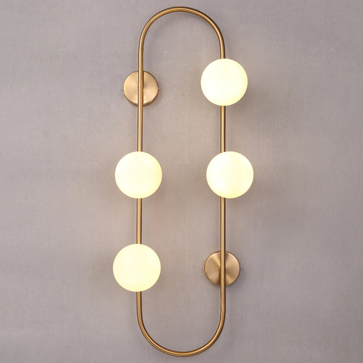 Globe Wall Sconce White Glass 4-Light Wall Lighting Gold Oblong Hanging Rod