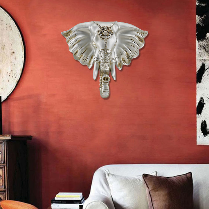 3D Elephant Head Wall Decor Home Artificial Animal Hanging Art Living Room in Silver