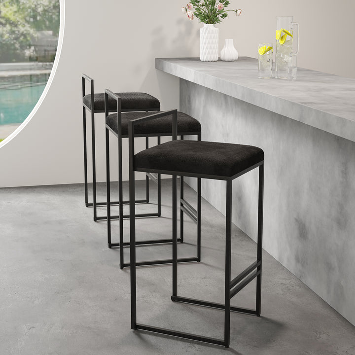 Modern Black Velvet Counter Stool Bar Stool Set of 2 with Back & Footrest