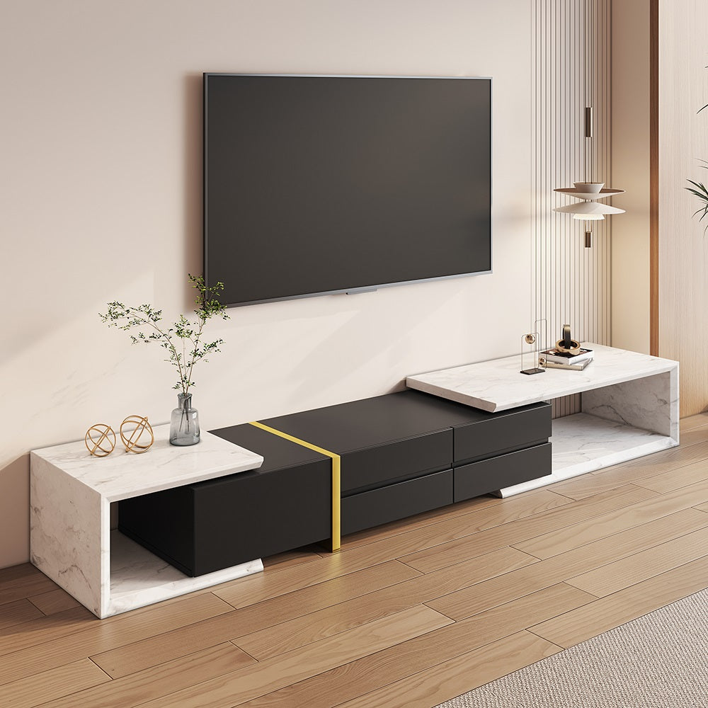 1300mm to 2200mm Extendable TV Stand White & Black Corner Media Console with 2 Drawers