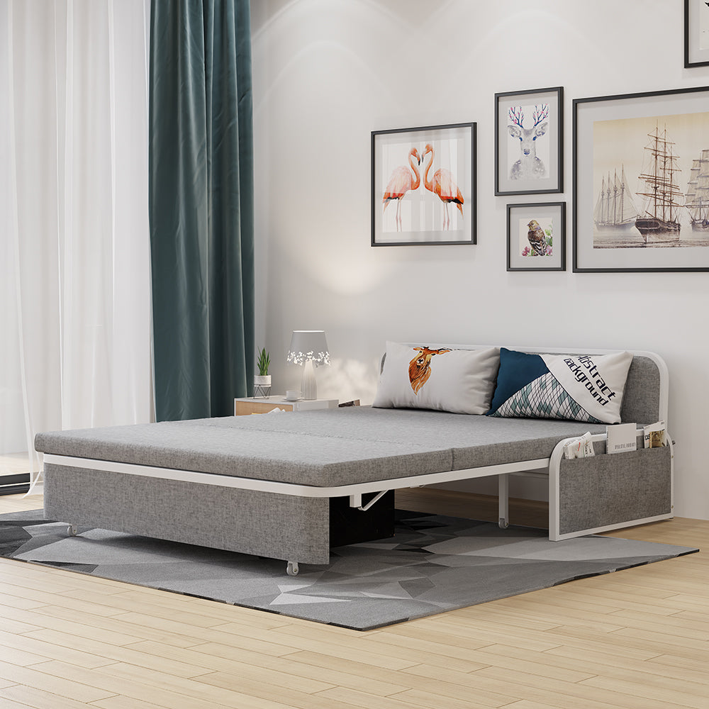 Daybed with Pop Up Trundle Queen Pull Out Sleeper Sofa Couch in Gray