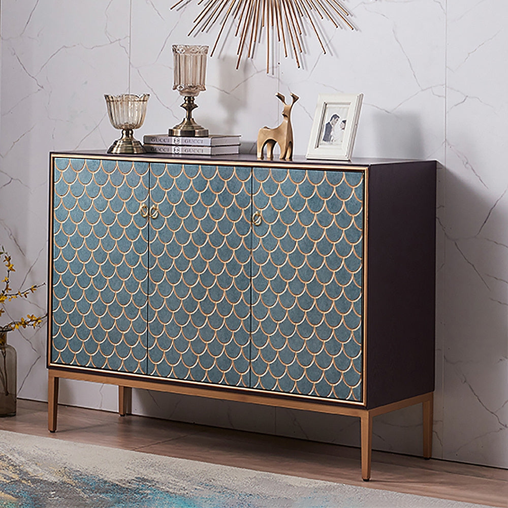 Modern Cabinet Scale Patterned Sideboard Buffet with Doors & Shelves in Medium