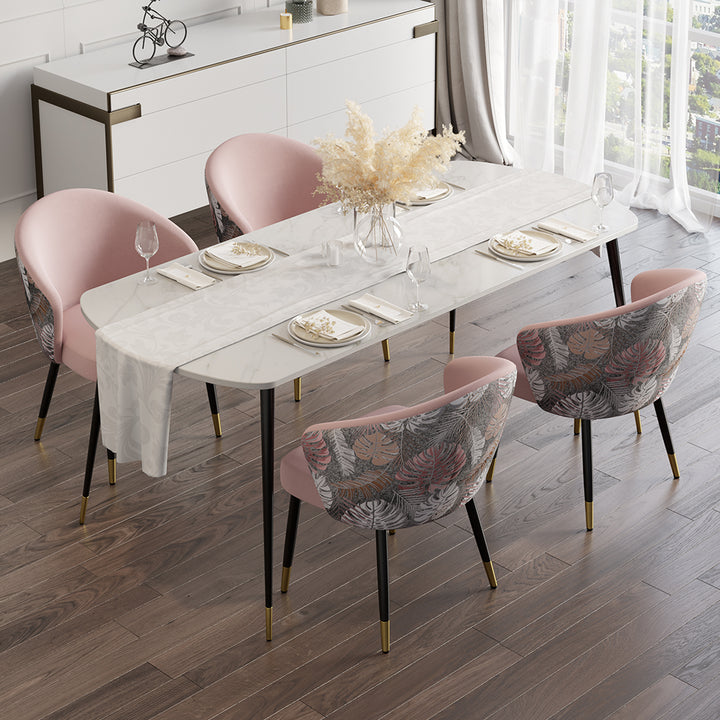 Set of 4 Modern Velvet Dining Chairs Upholstered Pink Dining Room Chairs with Arm