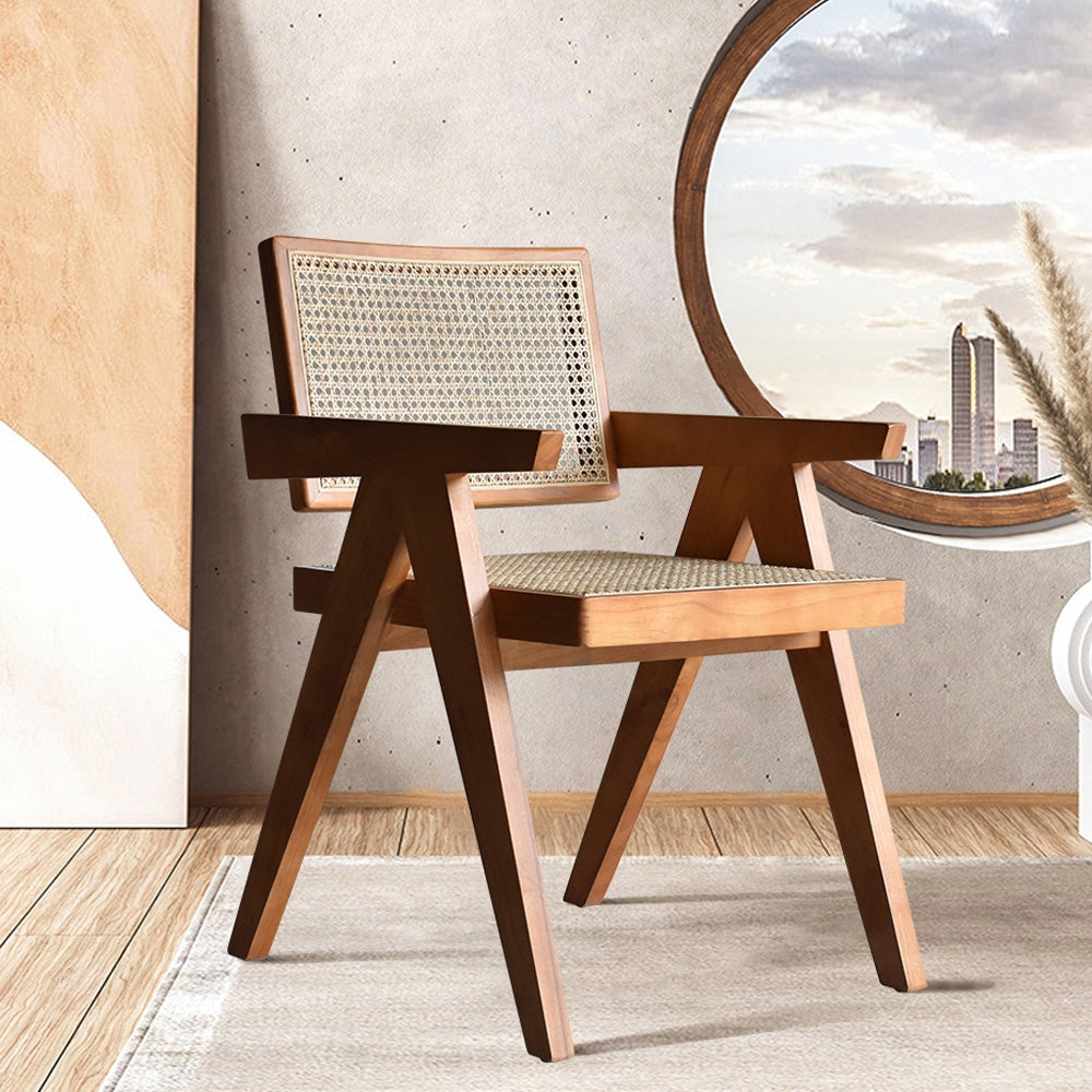 Archic Rattan Dining Chairs with Solid Wood Frame Japandi Walnut