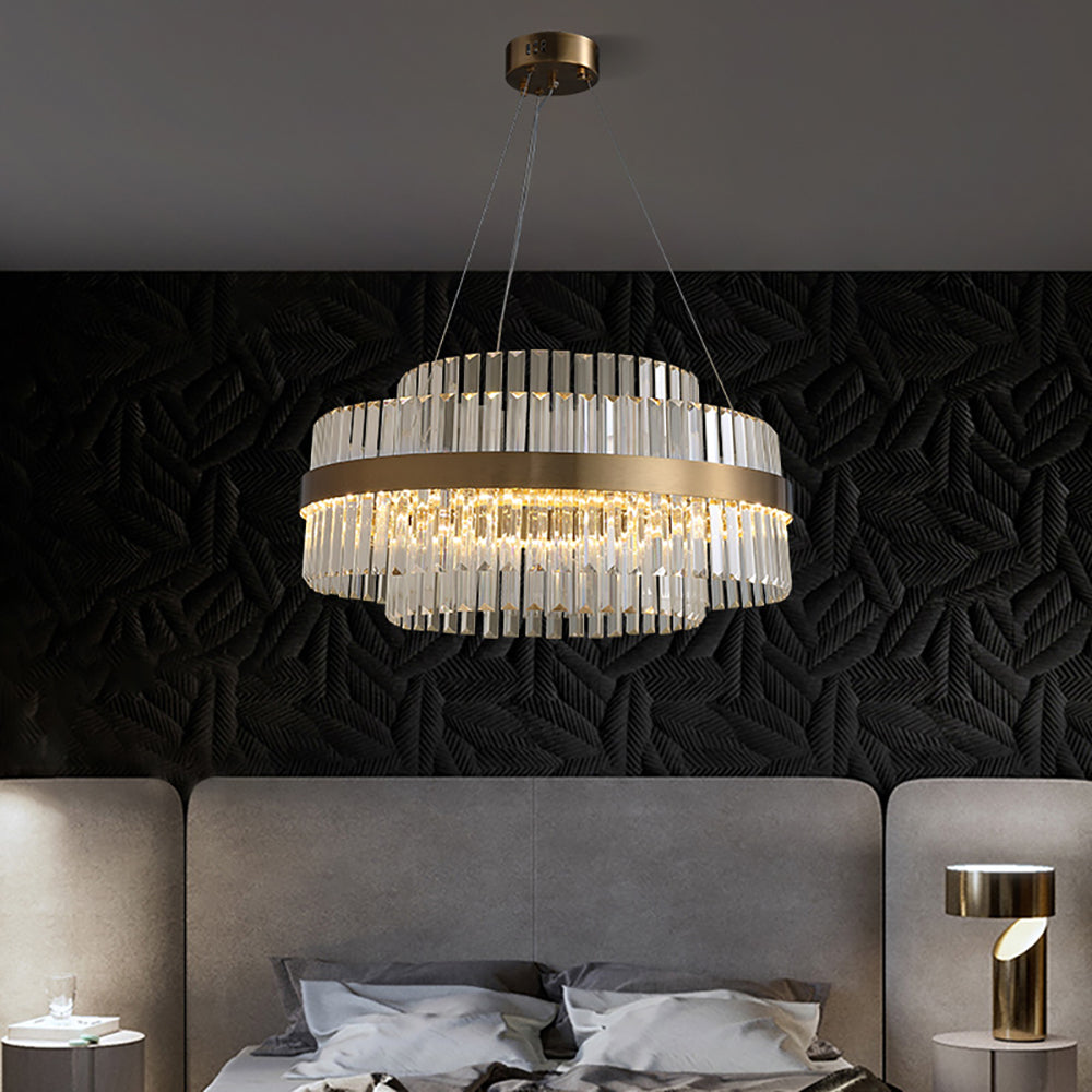 Fixedo Modern Tiered Crystal LED Chandelier in Brass Light