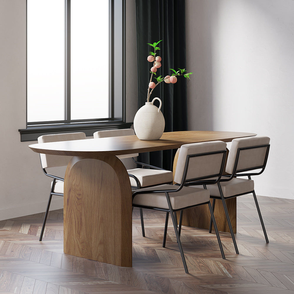 78.7" Oval Dining Table Solid Wood for 8 People Japandi Walnut Dining Room Table