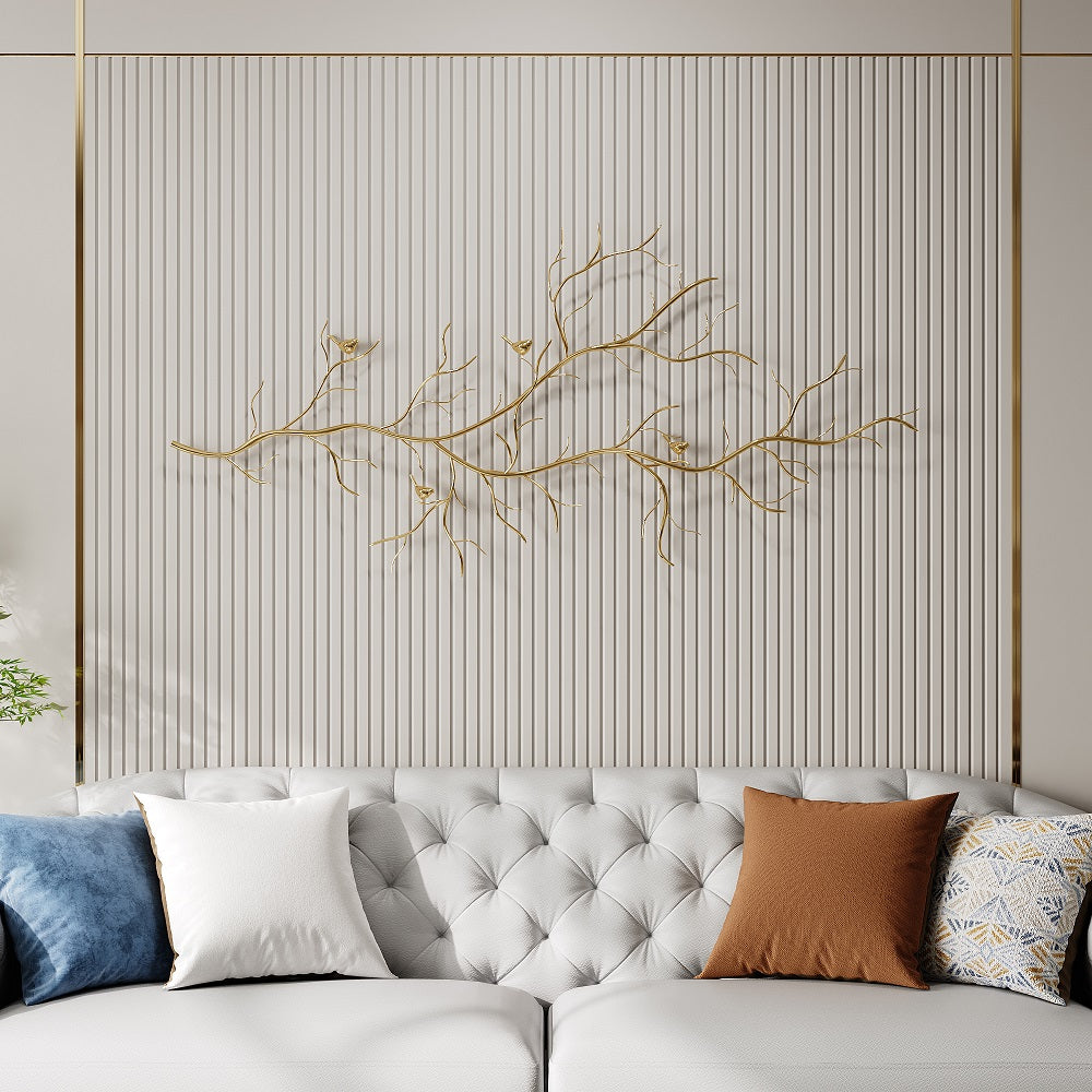 Luxury Creative Metal Branch & Birds Wall Decor Home Art in Gold in Living Room