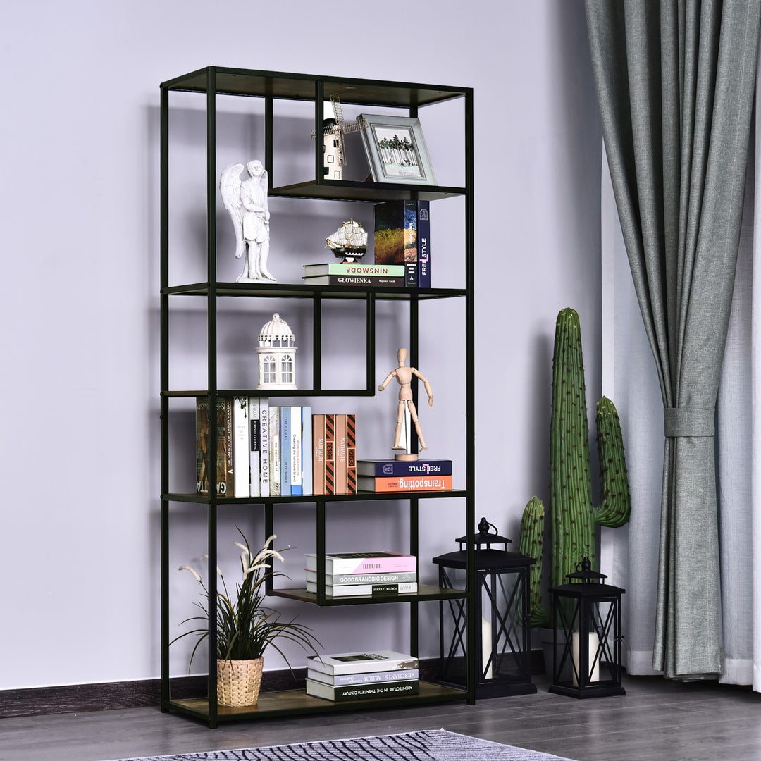 HOMCOM Industrial 6-Shelf Bookcase, Brown