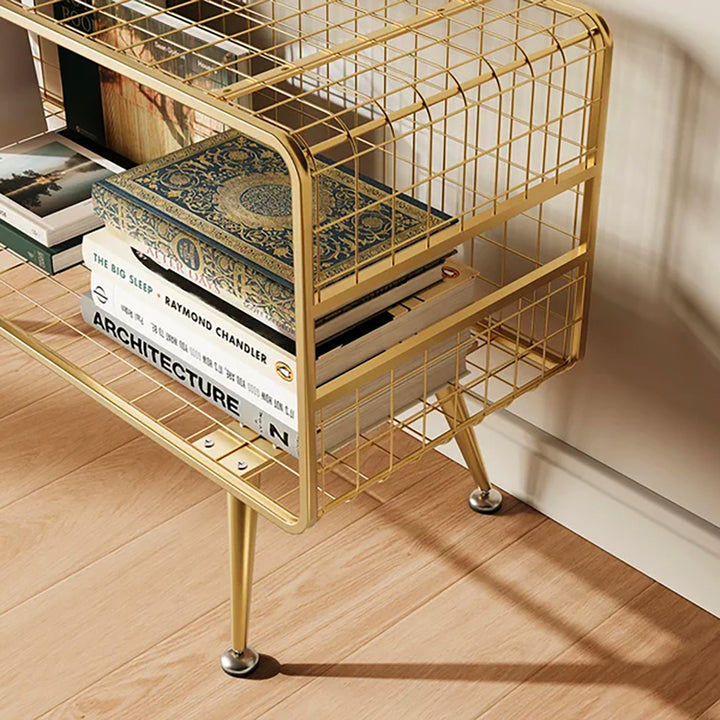 Modern Mesh Standing Etagere Bookshelf in Gold