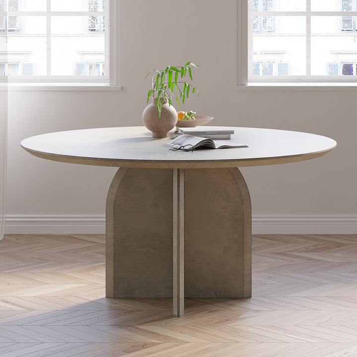 59.1" Round Dining Table Solid Wood for 8 Modern Gray Dining Room Table