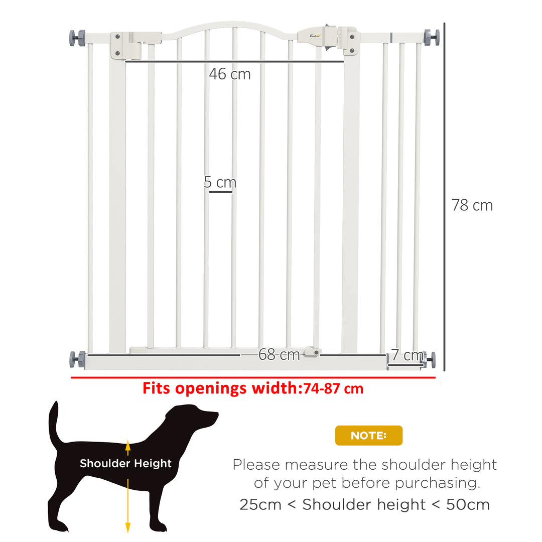 Metal 74-87cm Adjustable Pet Gate Safety Barrier w/ Auto-Close Door White