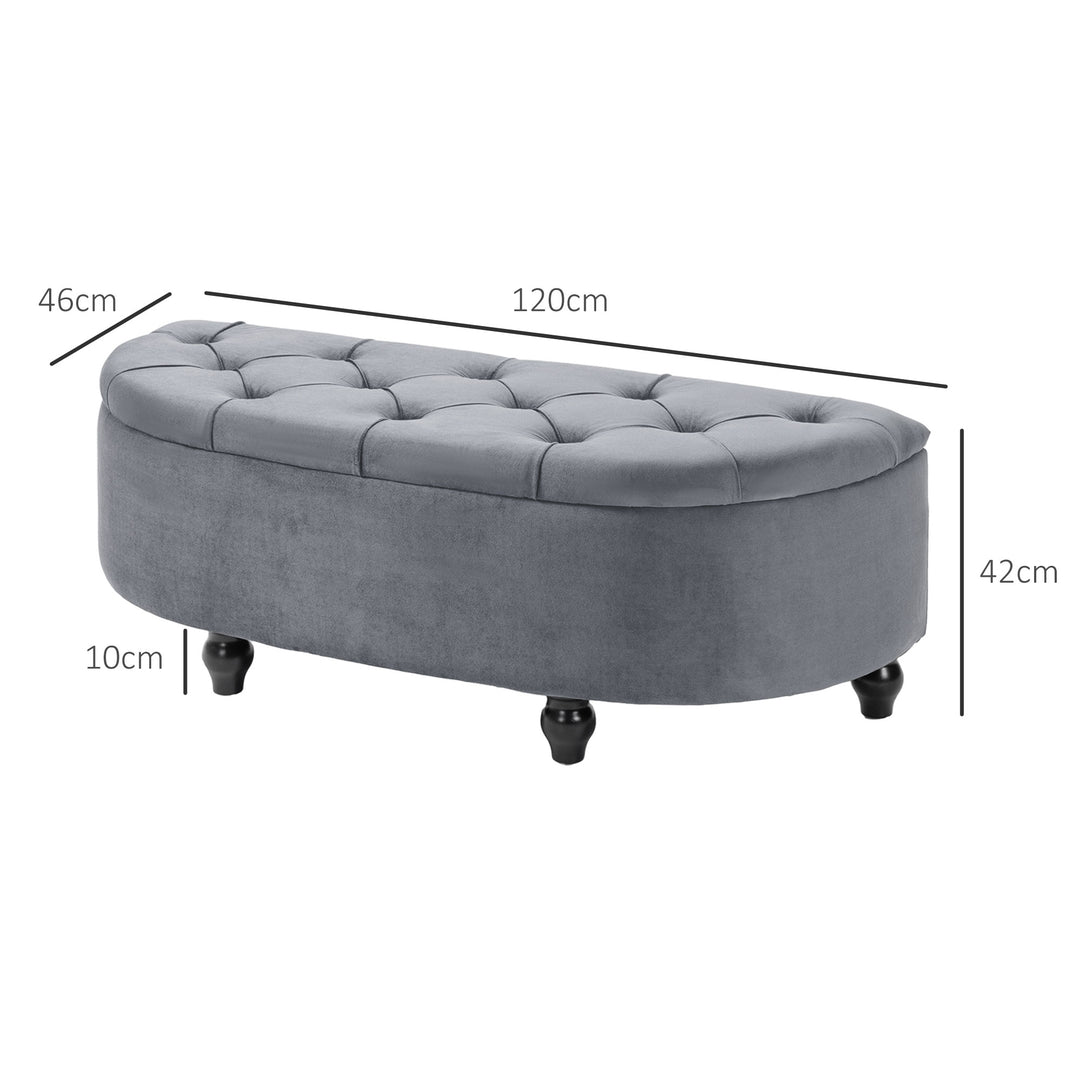 Semi-Circle Bed End Bench Ottoman w/ Storage Tufted Upholstered Accent Seat Footrest Stool w/ Rubberwood Legs for Bedroom & Entryway