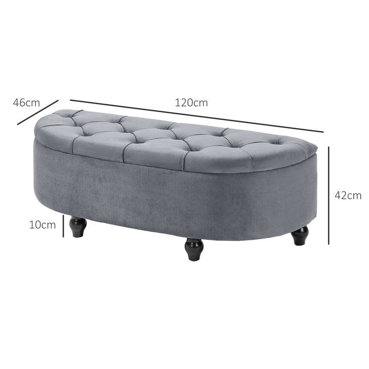 Semi-Circle Bed End Bench Ottoman w/ Storage Tufted Upholstered Accent Seat Footrest Stool w/ Rubberwood Legs for Bedroom & Entryway