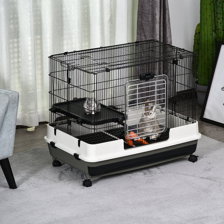 Small Animal Steel Wire Rabbit Cage Pet Play House W/ Waste Tray Black