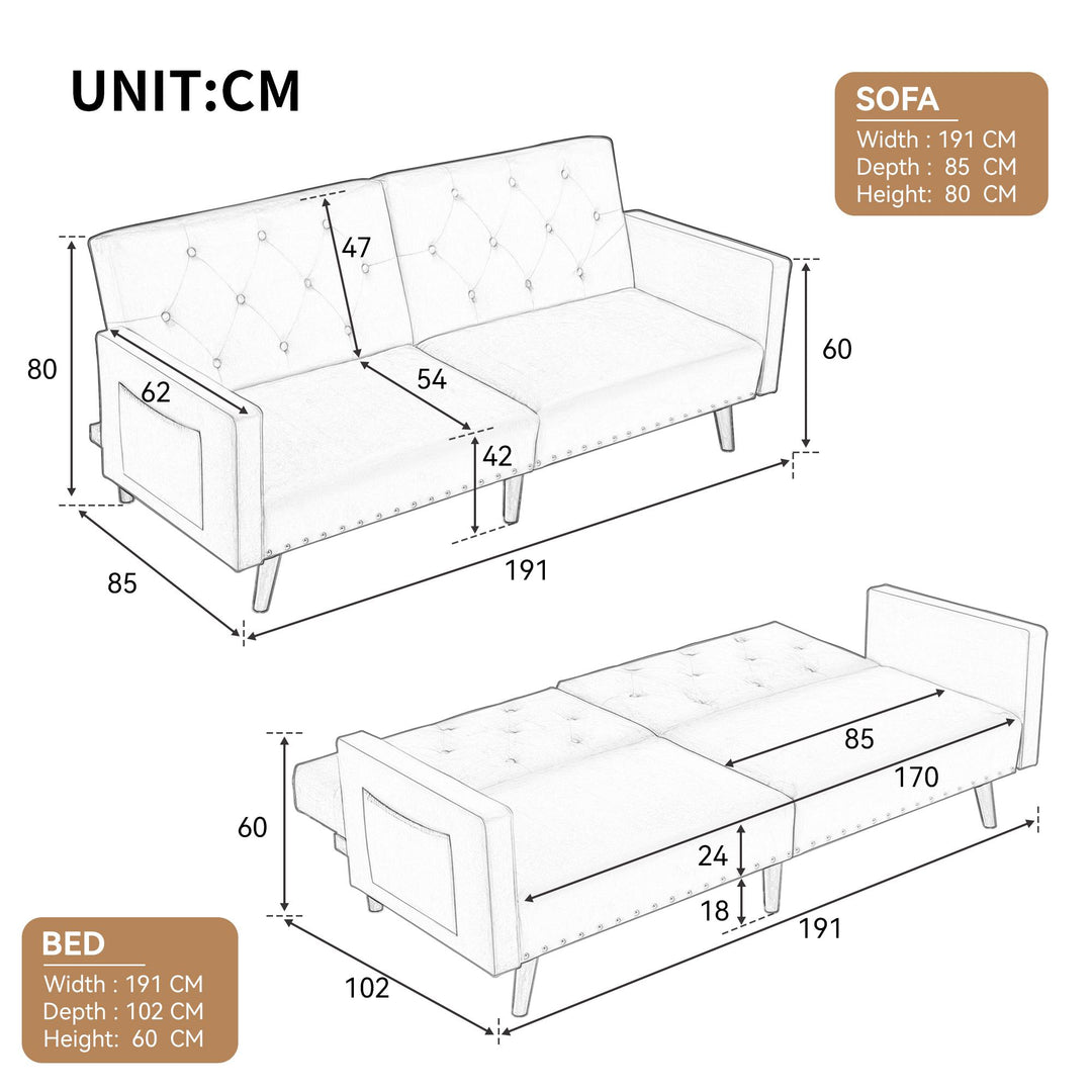 2 Seater Adjustable Velvet Sofa Bed