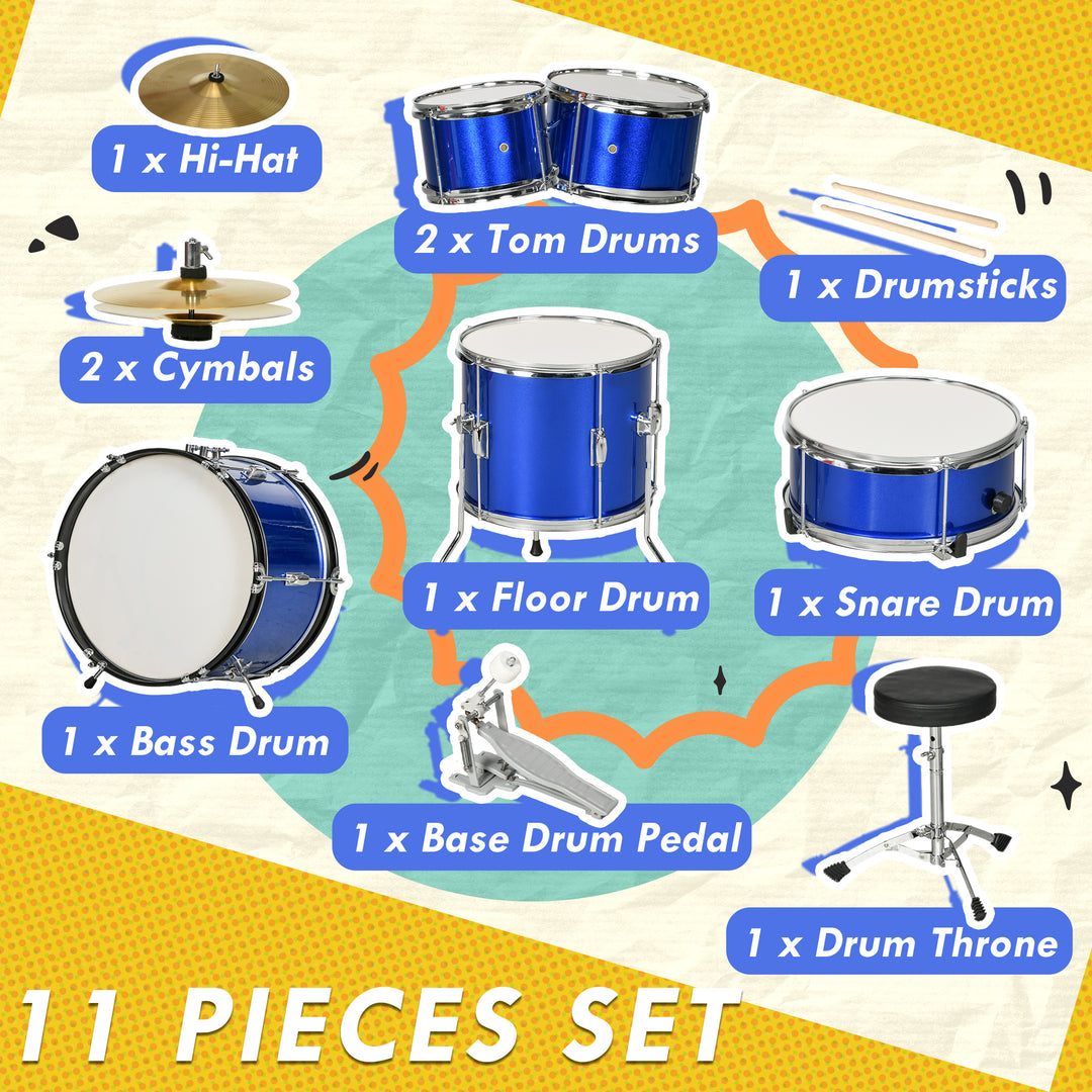 11 Piece Kids Drum Kit w/ Stool