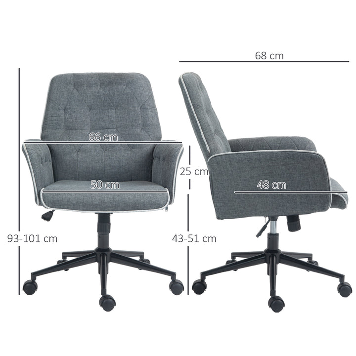 HOMCOM Modern Linen Swivel Office Chair with Armrest, Adjustable Height, Dark Grey