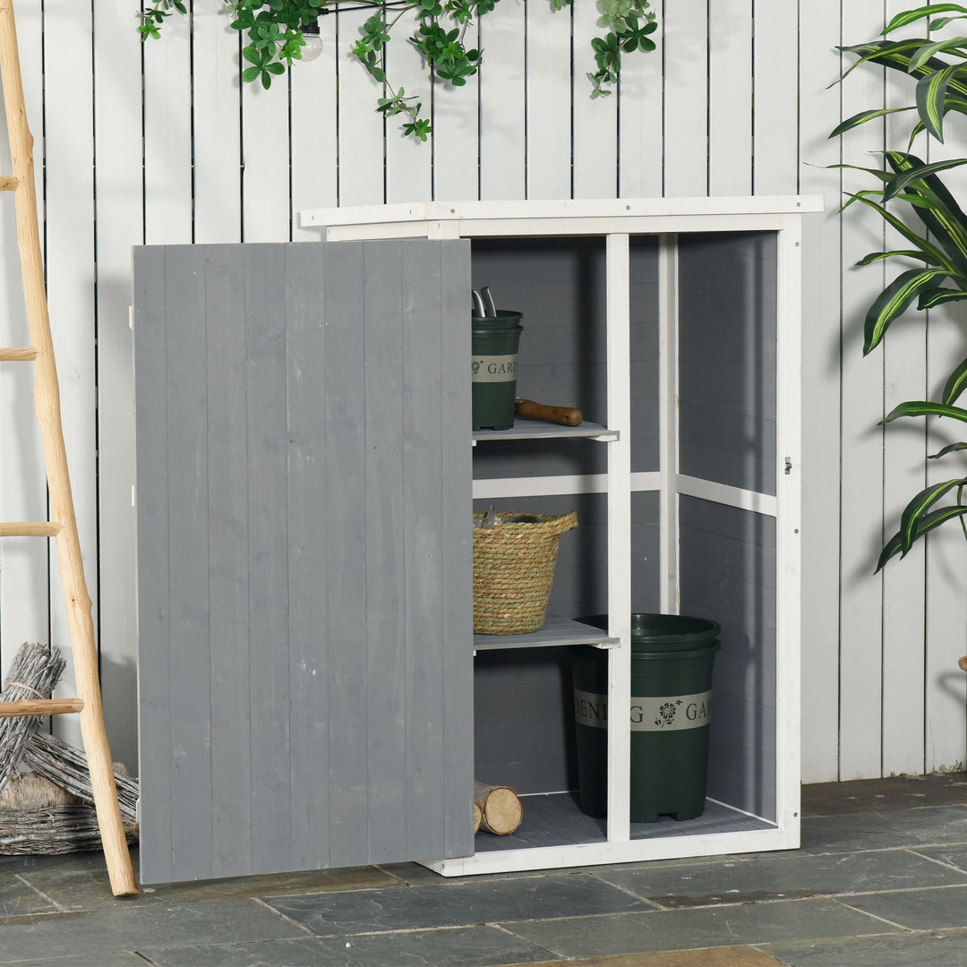 Wooden Garden Storage Shed Fir Wood Tool Cabinet Organiser with Shelves 75L x 56W x115Hcm Grey