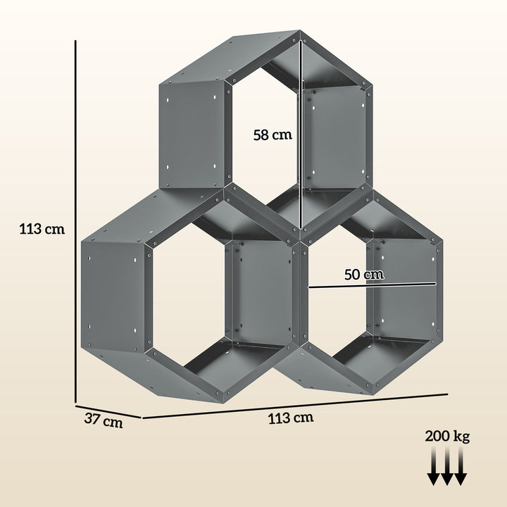 Three-Shelf Hexagon Metal Firewood Rack - Grey