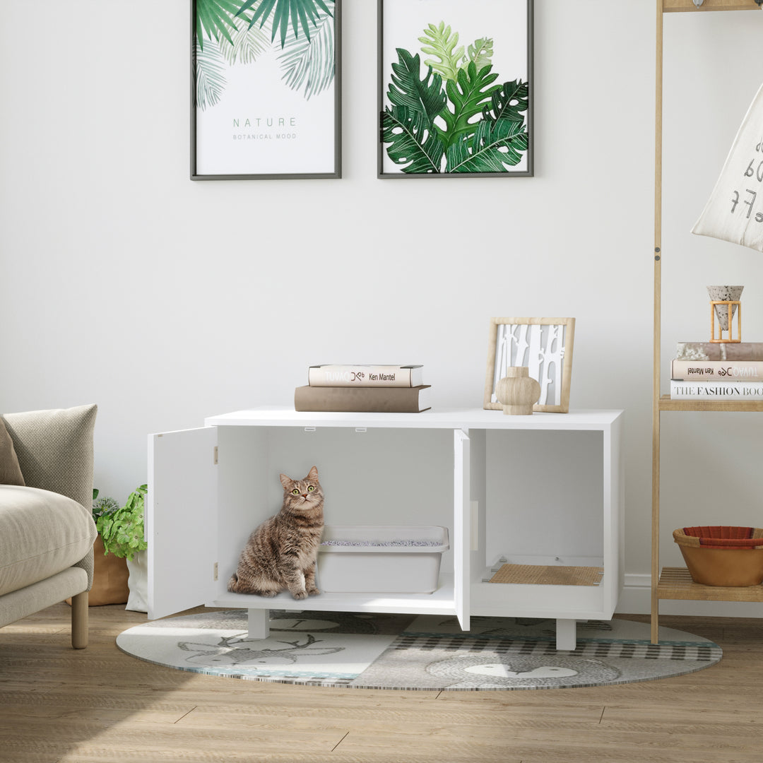 Wooden Cat Litter Box Enclosure & House with Nightstand/End Table Design