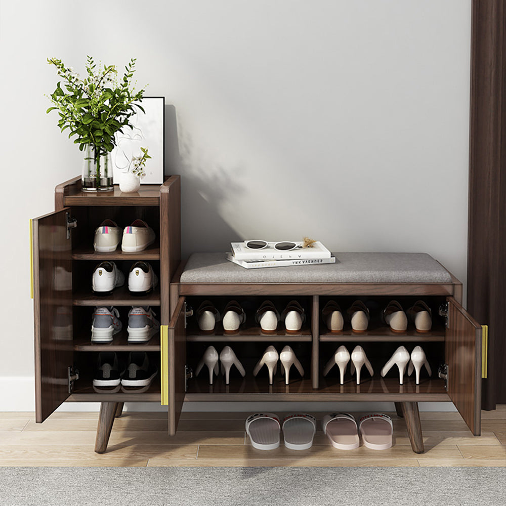 Shoe Storage Entryway Bench Wooden with 3 Doors & 5 Shelves Shoe Rack in Black Walnut (1200mm Wide)