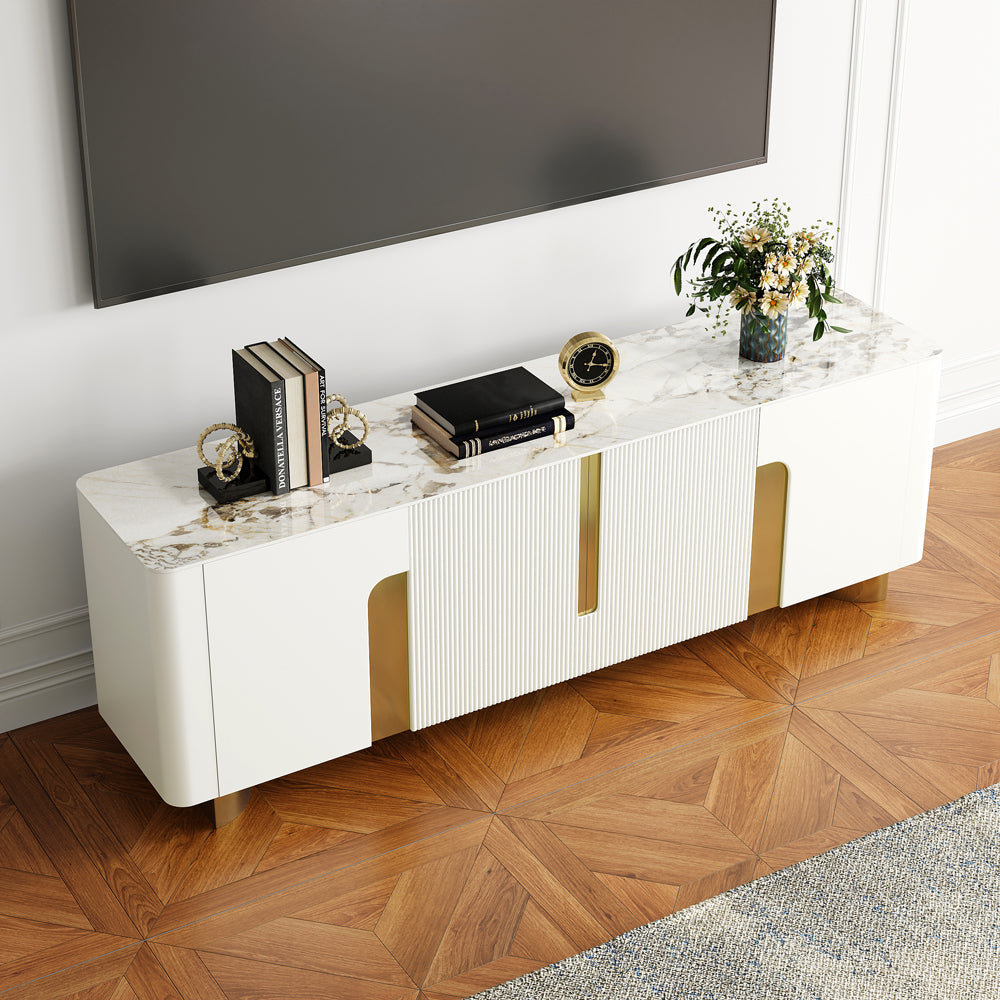 Artus Modern Beige TV Stand Stone Top 4 Doors with Storage Media Console TVs up to 2159m