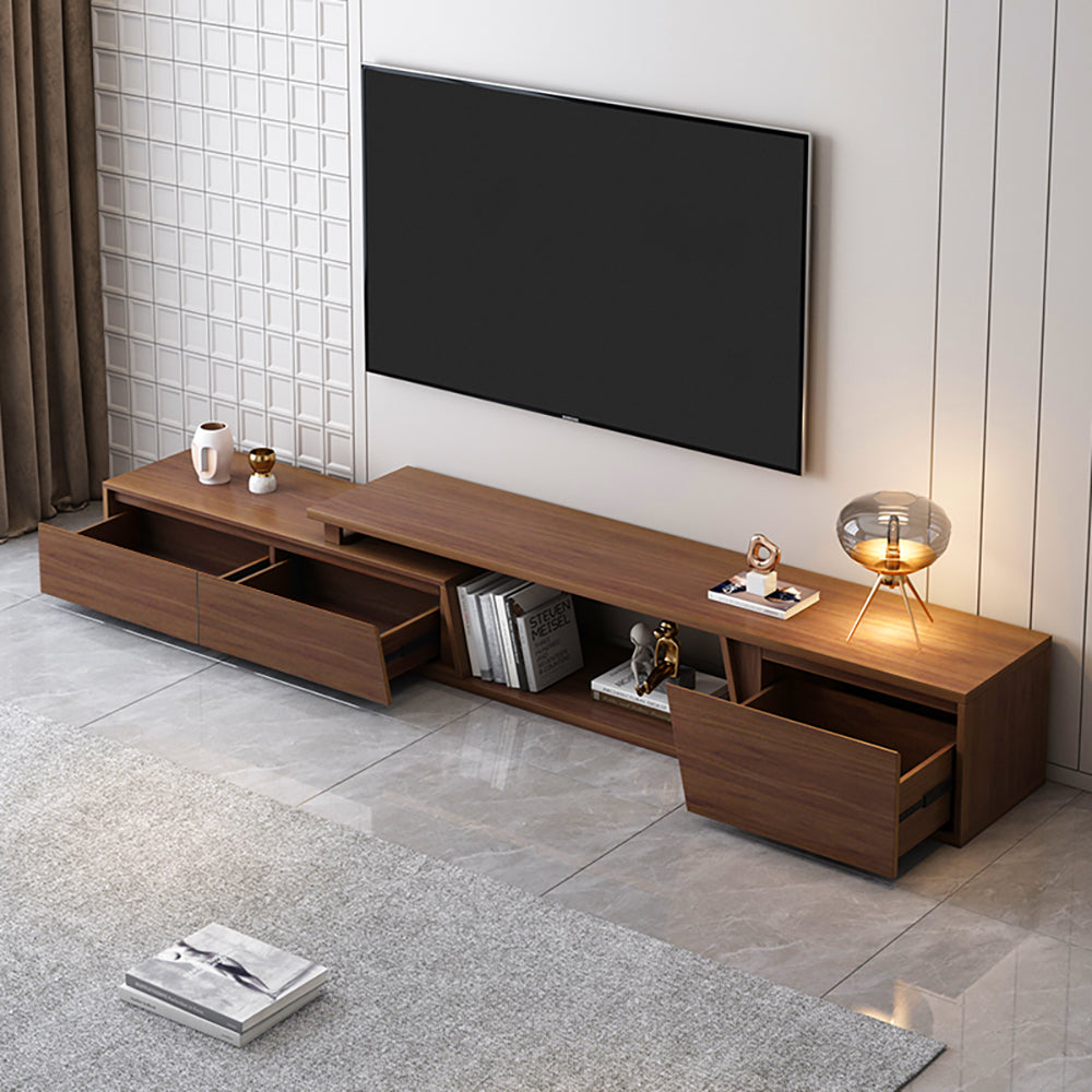 Living Room Set Walnut Rectangle Extendable TV Stand & Round Nesting Coffee Table Set