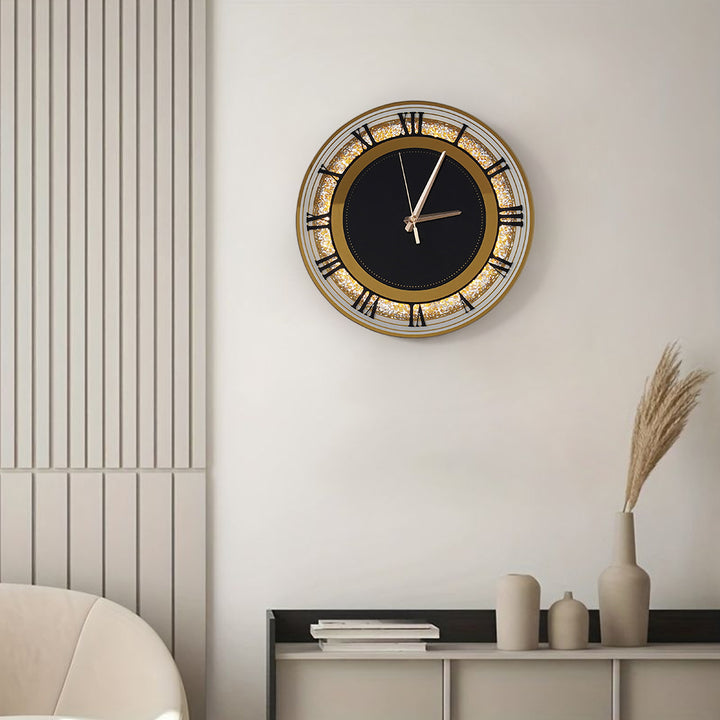 350mm Golden LED Diamond Silent Roman Numerals Pendulum Wall Clock