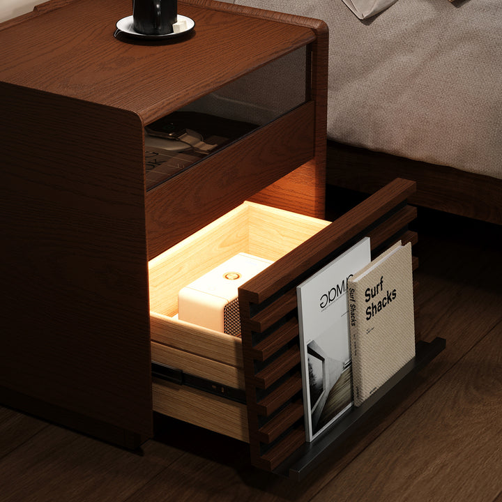 Modern Walnut Nightstand with Light Wood Bedside Table with 2 Drawers