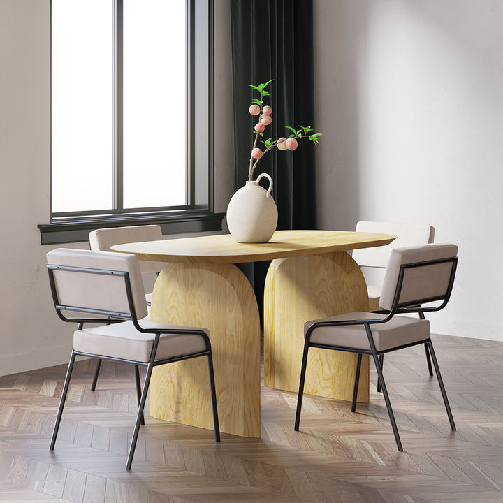 59" Oval Dining Table Solid Wood for 4 People Japandi Natural Dining Room Table