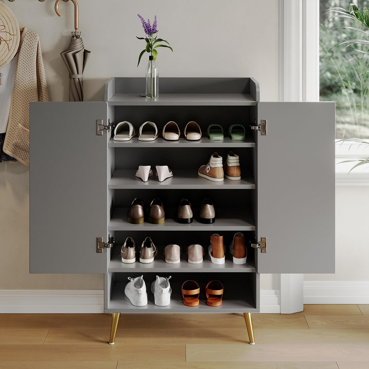 Nordic Gray Shoe Storage Cabinet & Modern Entryway Storage Bench Set Cabinet with Door