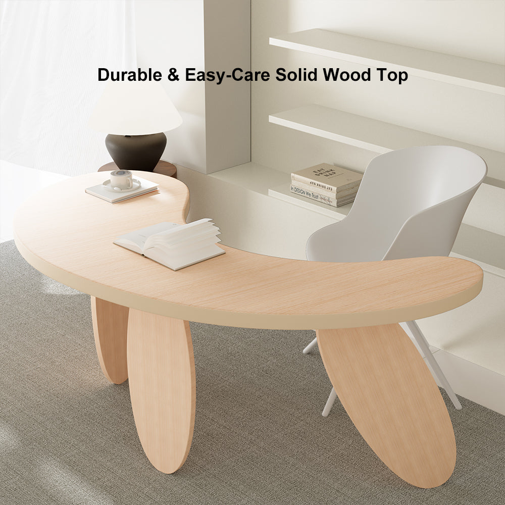 1400mm Modern Natural Curved Desk Wooden Home Office Desk with 3 Oval Legs