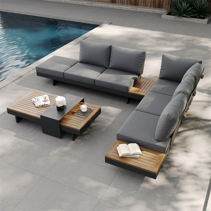 4 PCS L Shaped Outdoor Sectional Sofa Set Modern Yard & Patio Furniture for 6 Person in Gray Cushion & Pillow Included