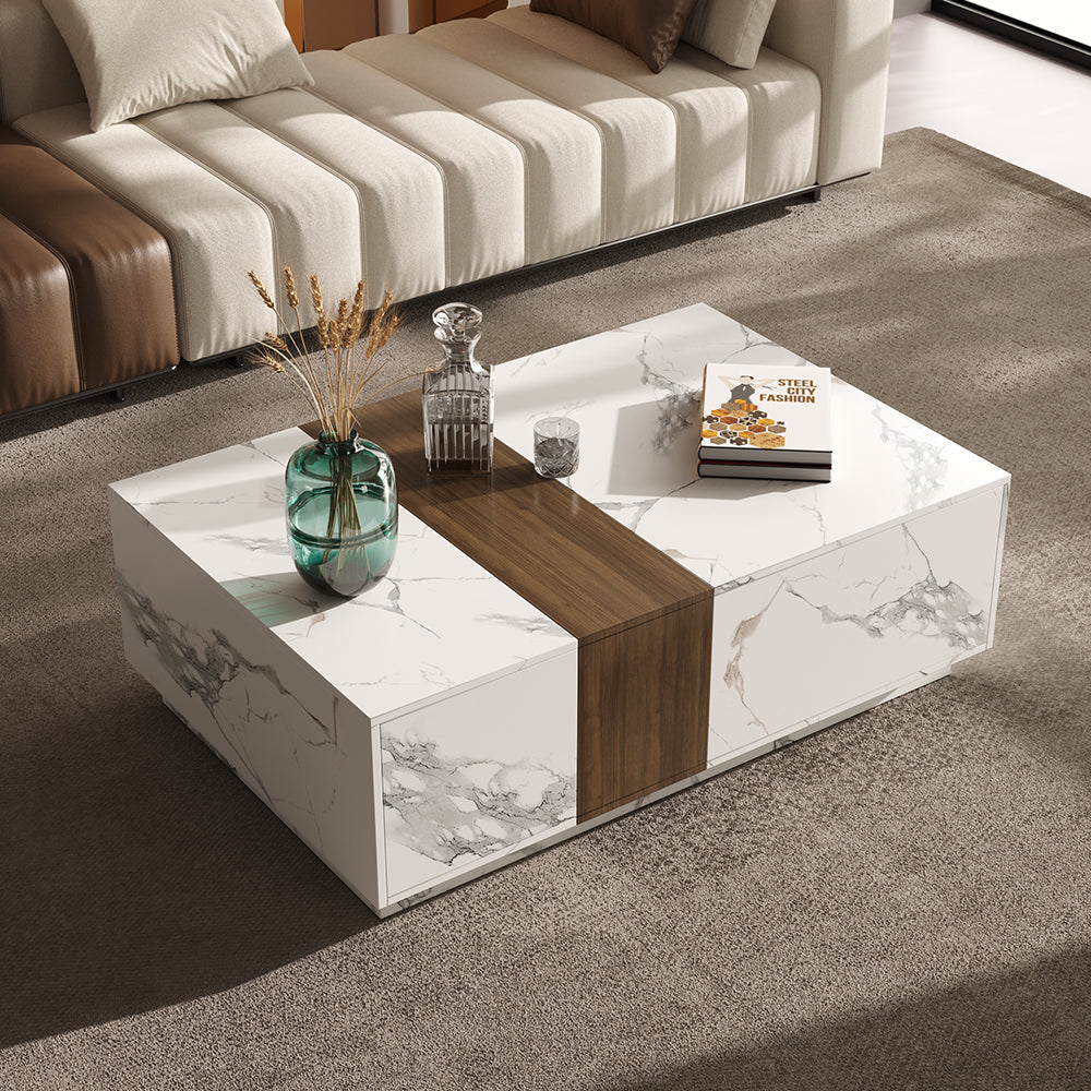 Modular Fabric Sectional Sofa Set with Wood Block Coffee Table