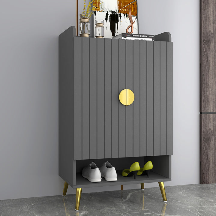 Nordic Gray Shoe Storage Cabinet & Modern Entryway Storage Bench Set Cabinet with Door