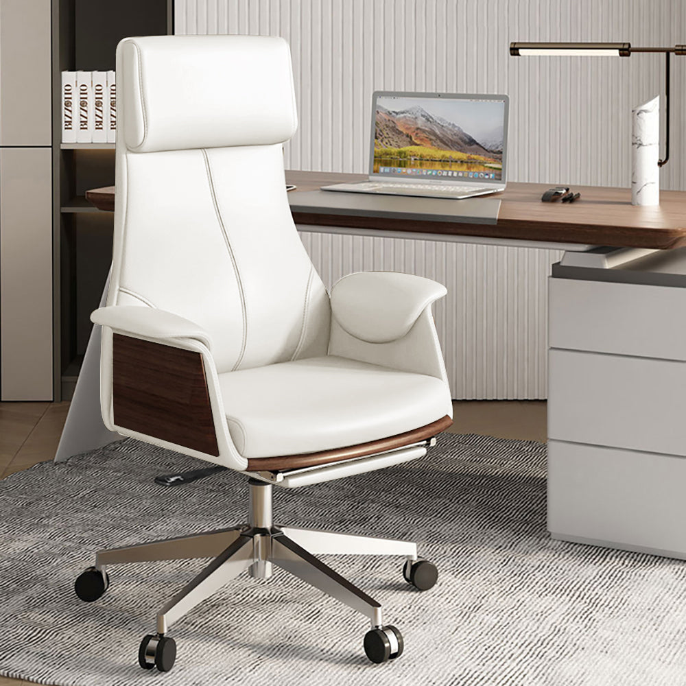 1400mm Modern White Computer Desk & Leather Office Desk Chair Set High Back Adjustable