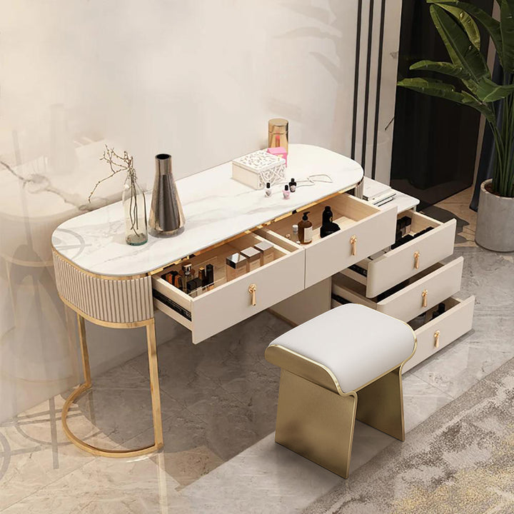 Makeup Vanity Extendable with 5-Drawer Dressing Table & Vanity Stool Set