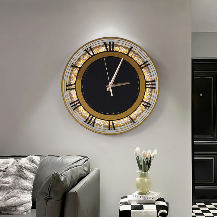 350mm Golden LED Diamond Silent Roman Numerals Pendulum Wall Clock